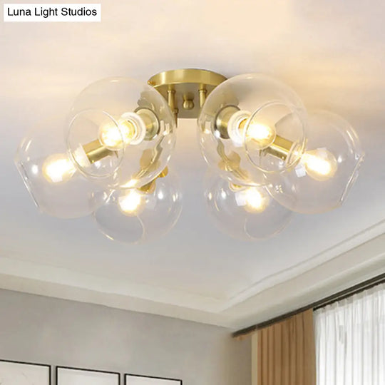 Gold Semi Flush Mount Sphere Light With 6 Led Bulbs