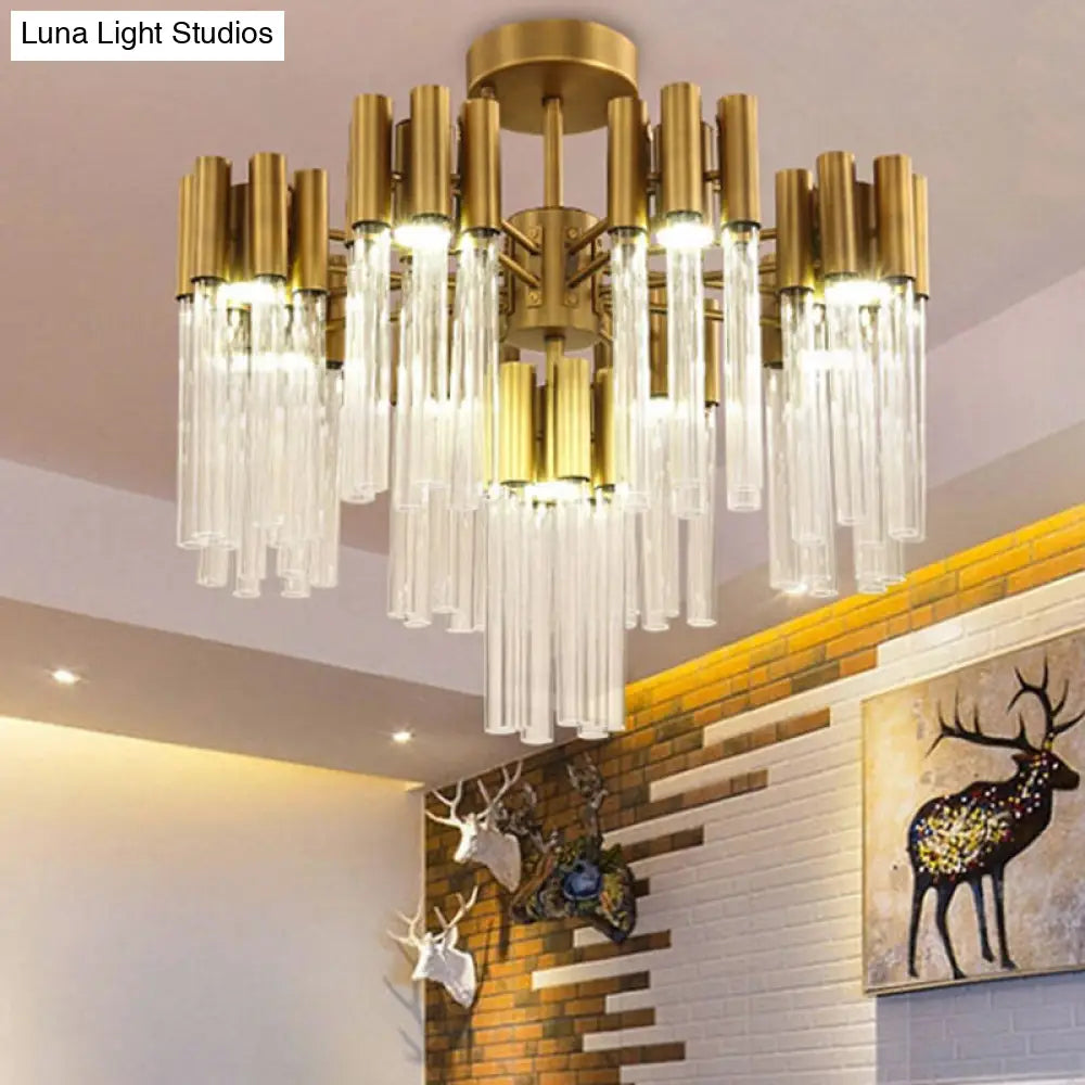 Gold Sputnik Semi Flush Mount Ceiling Light: Postmodern Design With 7 Heads & Crystal Accents