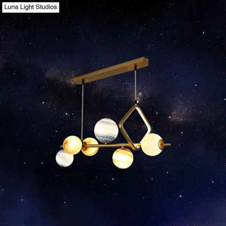 Gold Stained Glass Nordic Planet 7-Head Hanging Light For Dining Room