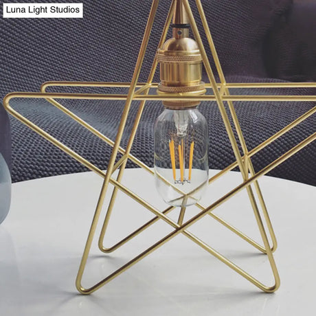 Gold Star Cage Ceiling Light - Simplicity Design Metal Frame 3 Bulbs Ideal For Dining Room