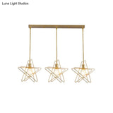 Gold Star Cage Ceiling Light - Simplicity Design Metal Frame 3 Bulbs Ideal For Dining Room