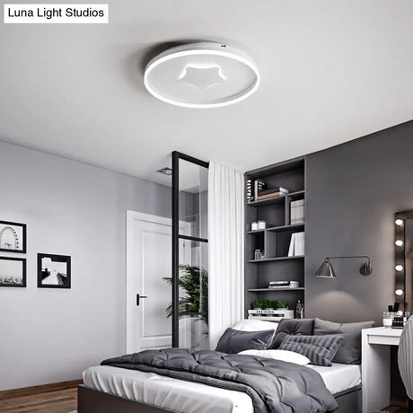 Gold Star Led Flush Mount Ceiling Light For Study Room With Acrylic Ring Accent White / 16 Warm