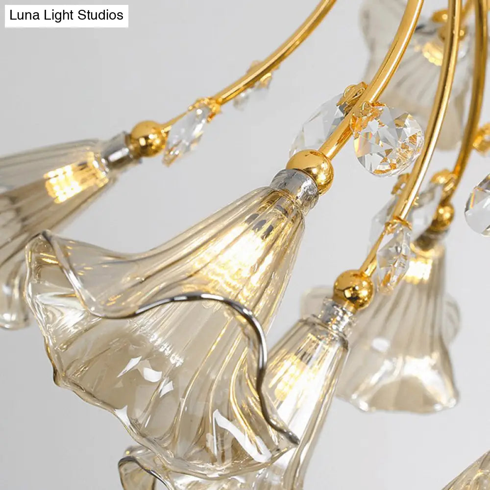 Gold Starburst Crystal Ceiling Light Fixture - Modern Semi Flush Mount With 16 Heads
