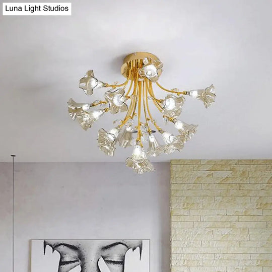 Gold Starburst Crystal Ceiling Light Fixture - Modern Semi Flush Mount With 16 Heads