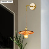 Gold Tan Glass 1-Light Wall Sconce Fixture Colonial Cone/Trapezoid/Flat Design For Living Room Cord