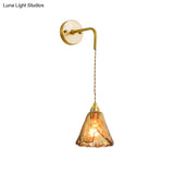 Gold Tan Glass 1-Light Wall Sconce Fixture Colonial Cone/Trapezoid/Flat Design For Living Room Cord