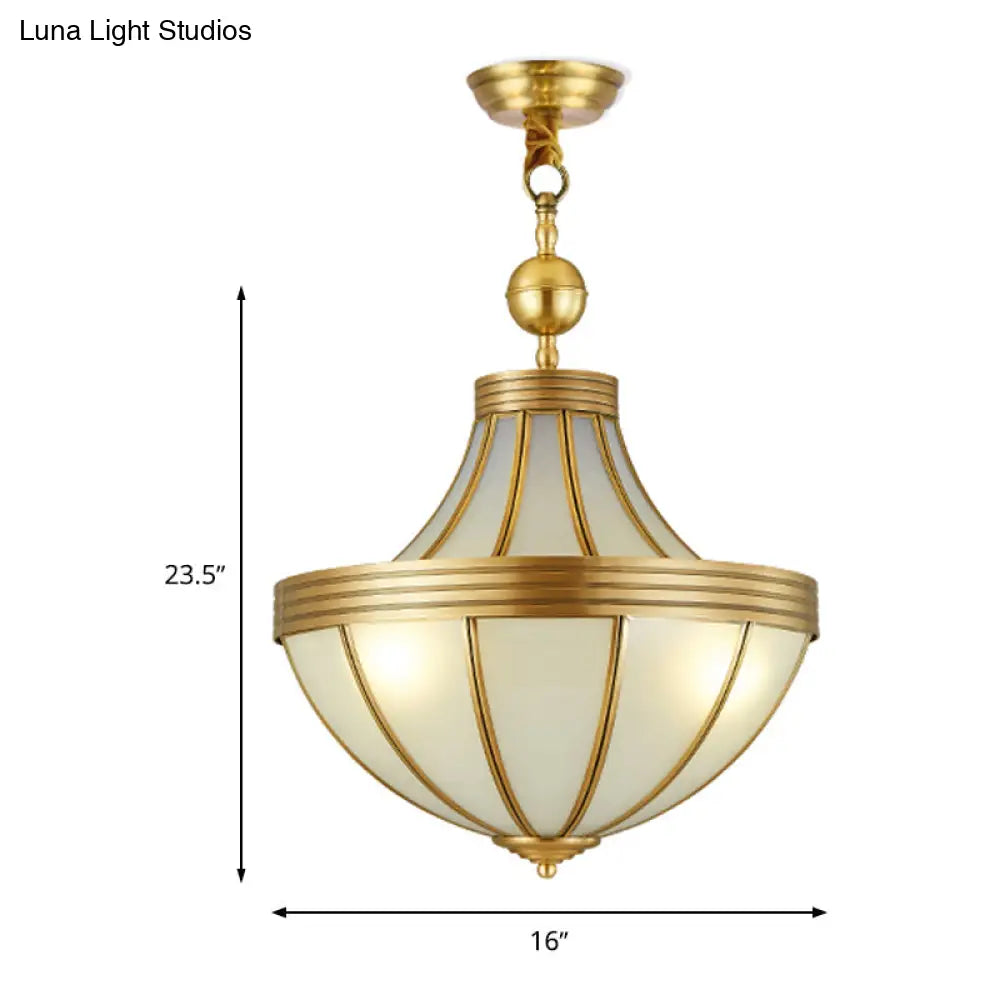 Gold Teardrop Chandelier Pendant Light With Sandblasted Glass - 3 Lights For Dining Room