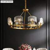Gold Textured Glass Circle Pendant Light - Mid-Century Chandelier With 6/8/10 Lights For Living Room