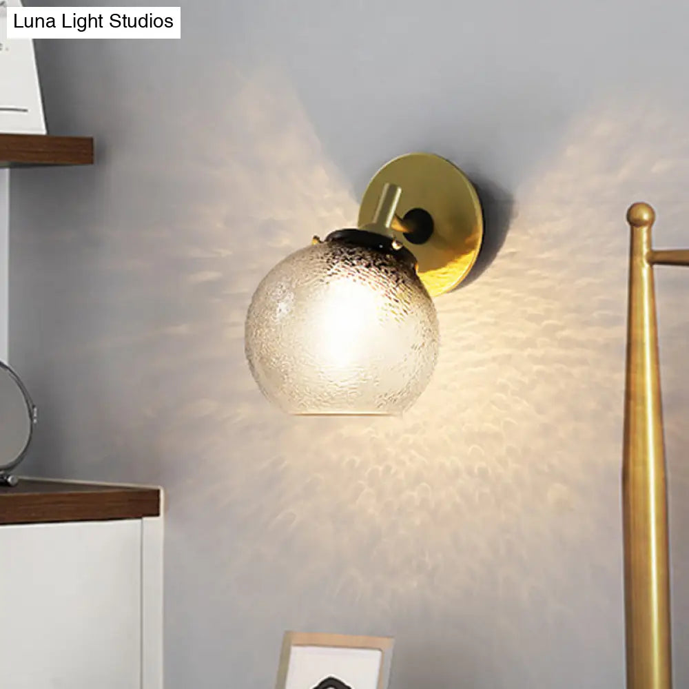 Gold Textured Glass Sphere Wall Light - Modern Vintage Mini Mount
