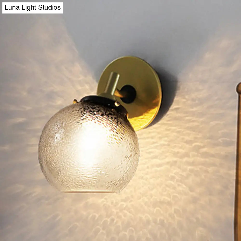 Gold Textured Glass Sphere Wall Light - Modern Vintage Mini Mount