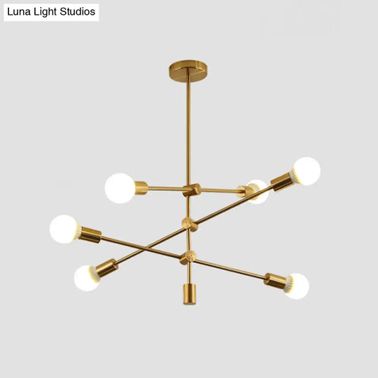 Gold Tiered 6-Light Iron Ceiling Mount With Semi-Flush Design & Open Bulbs