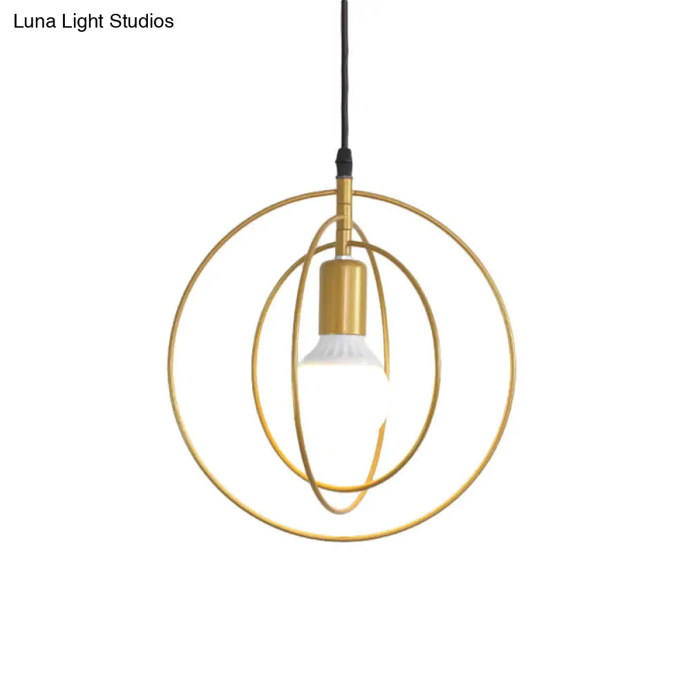 Industrial Metal Gold Pendant Light With Triple Star/Round Frame - Hanging Ceiling Fixture