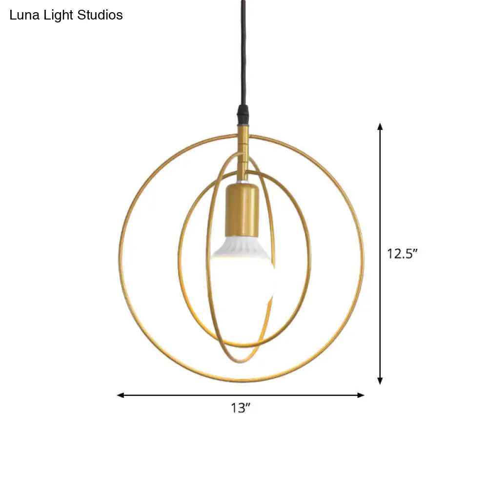 Industrial Metal Gold Pendant Light With Triple Star/Round Frame - Hanging Ceiling Fixture