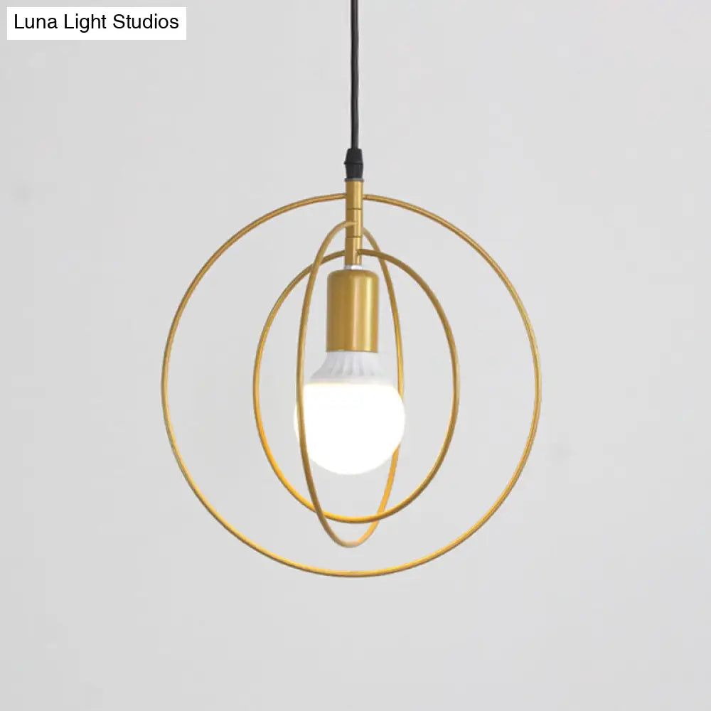 Industrial Metal Gold Pendant Light With Triple Star/Round Frame - Hanging Ceiling Fixture