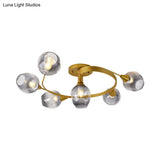Gold Twist Arm Glass Study Room Ceiling Light - Modern Semi Flushmount In Smoke Gray