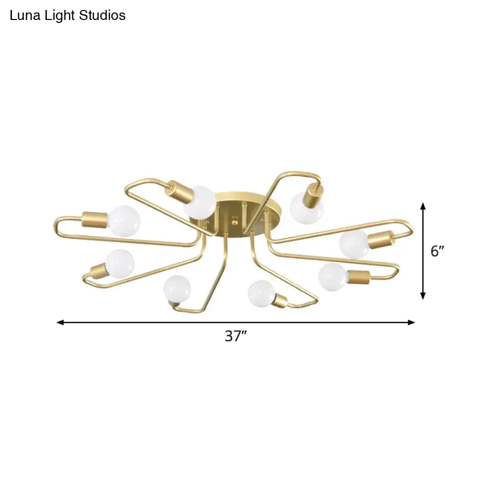 Gold Twisted Arm 8-Head Semi-Flush Metal Ceiling Lamp: Minimalist Lighting For Living Room