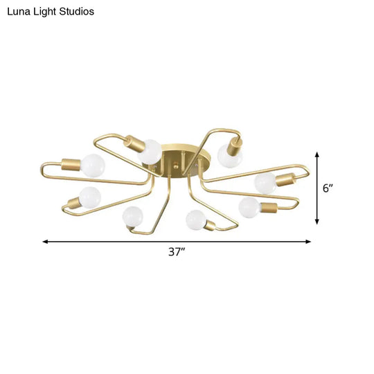 Gold Twisted Arm 8-Head Semi-Flush Metal Ceiling Lamp: Minimalist Lighting For Living Room