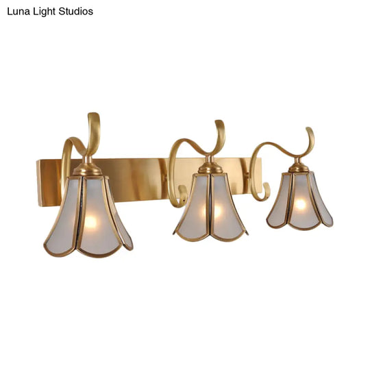Gold Vanity Sconce With Milky Glass Shade - 1/2/3-Light Colonial Light Fixture