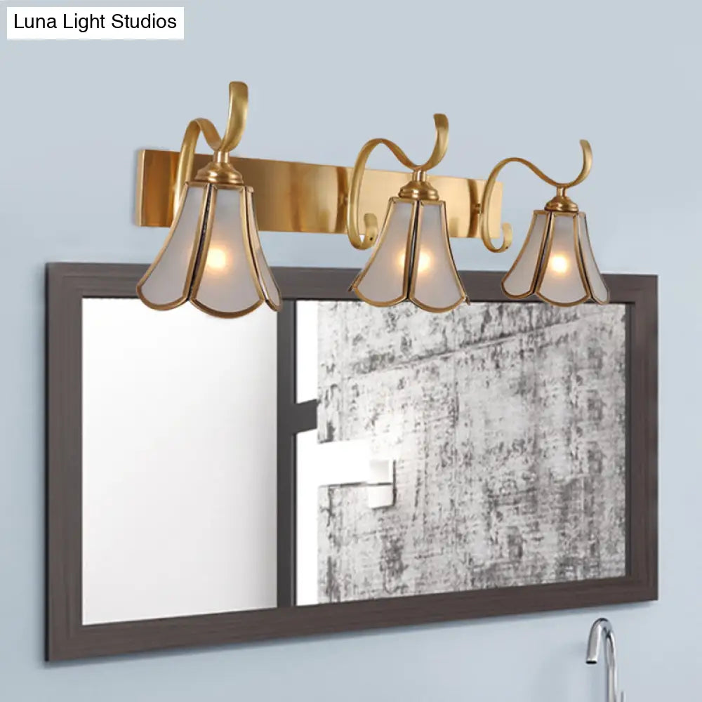 Gold Vanity Sconce With Milky Glass Shade - 1/2/3-Light Colonial Light Fixture