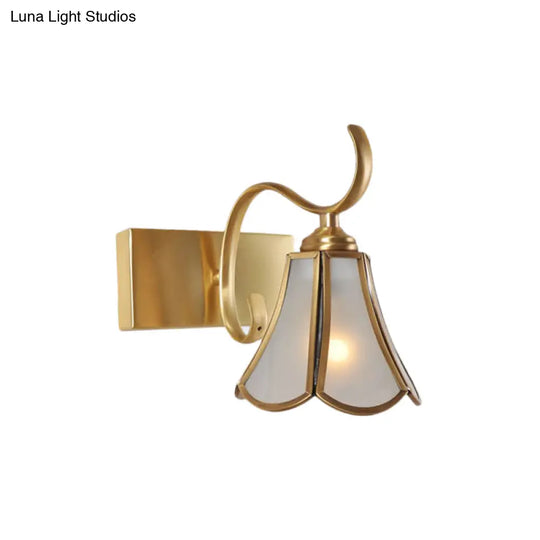 Gold Vanity Sconce With Milky Glass Shade - 1/2/3-Light Colonial Light Fixture