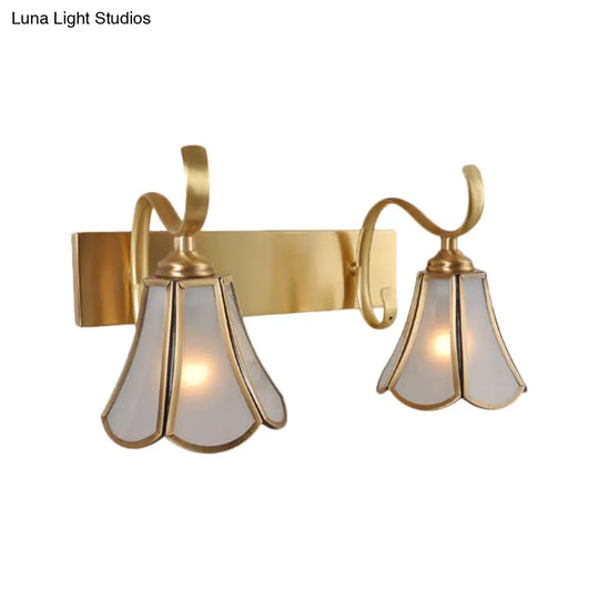 Gold Vanity Sconce With Milky Glass Shade - 1/2/3-Light Colonial Light Fixture