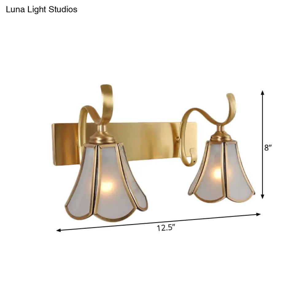 Gold Vanity Sconce With Milky Glass Shade - 1/2/3-Light Colonial Light Fixture