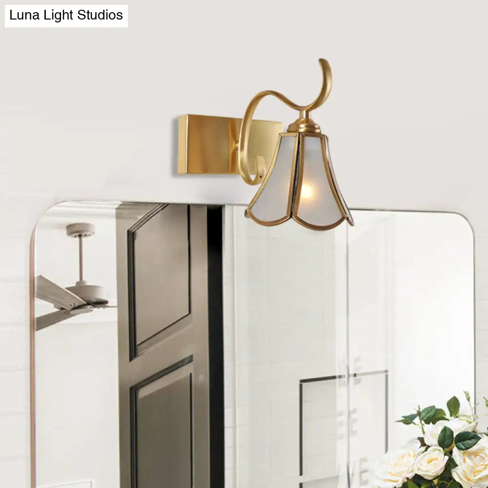 Gold Vanity Sconce With Milky Glass Shade - 1/2/3-Light Colonial Light Fixture