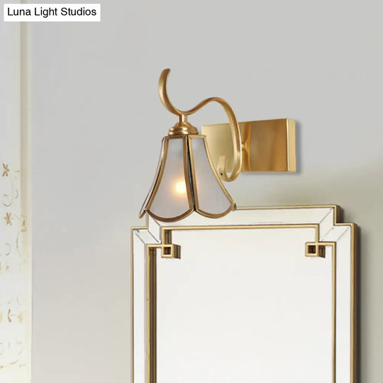 Gold Vanity Sconce With Milky Glass Shade - 1/2/3-Light Colonial Light Fixture