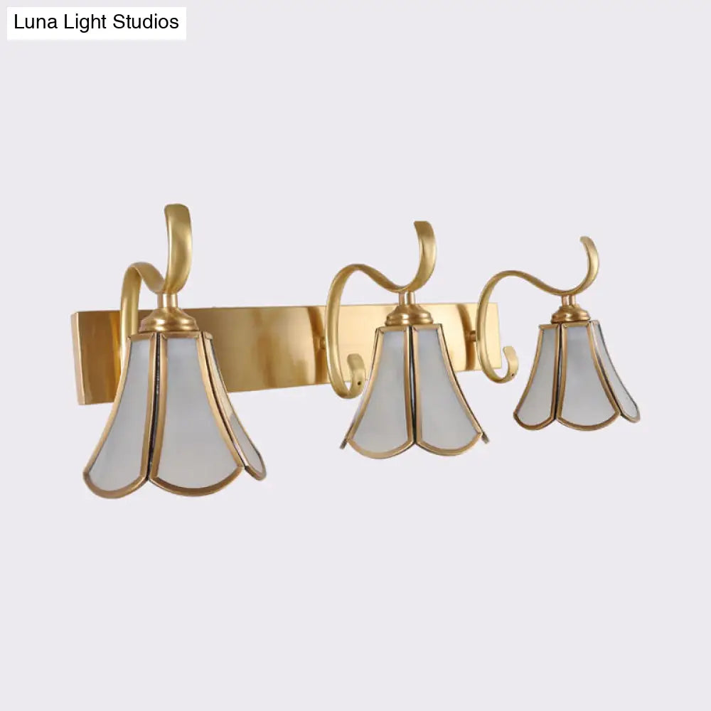 Gold Vanity Sconce With Milky Glass Shade - 1/2/3-Light Colonial Light Fixture