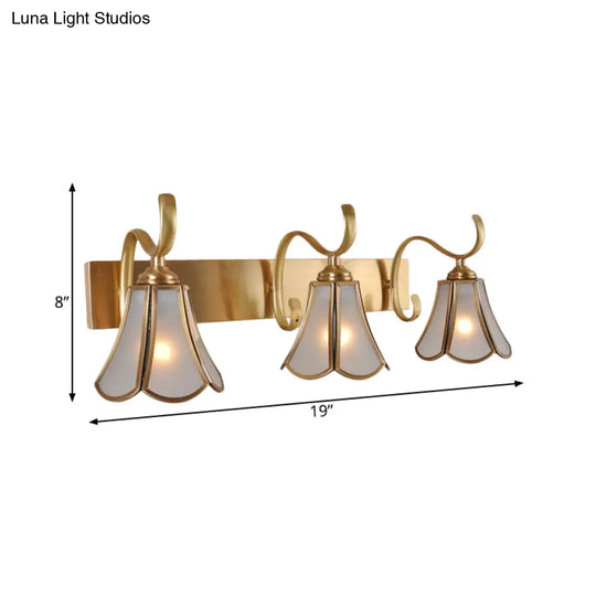 Gold Vanity Sconce With Milky Glass Shade - 1/2/3-Light Colonial Light Fixture