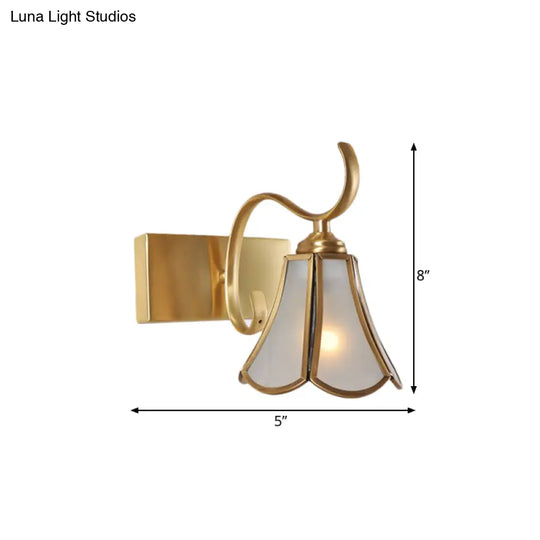 Gold Vanity Sconce With Milky Glass Shade - 1/2/3-Light Colonial Light Fixture
