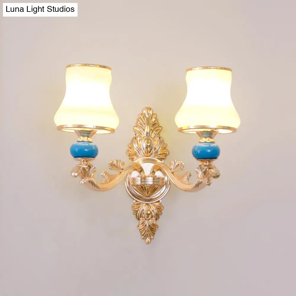 Gold Wall Mount Light With Cream Glass Bud Shade - Minimalist Living Room Lighting