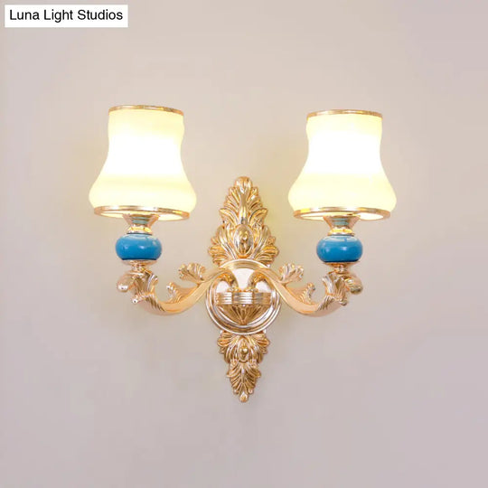 Gold Wall Mount Light With Cream Glass Bud Shade - Minimalist Living Room Lighting