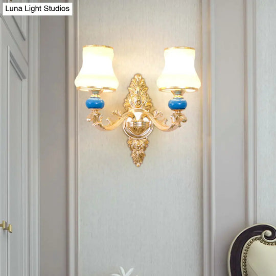 Gold Wall Mount Light With Cream Glass Bud Shade - Minimalist Living Room Lighting