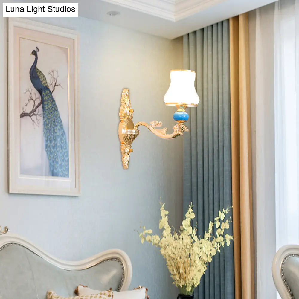 Gold Wall Mount Light With Cream Glass Bud Shade - Minimalist Living Room Lighting