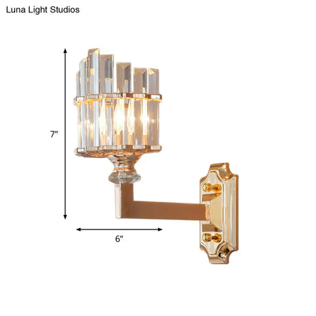 Gold Wall Mounted Lamp: Postmodern Clear Tri-Sided Crystal Rod Design