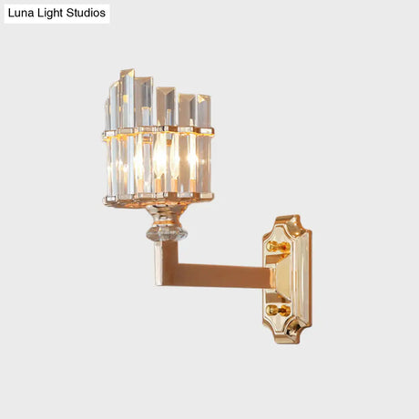 Gold Wall Mounted Lamp: Postmodern Clear Tri-Sided Crystal Rod Design