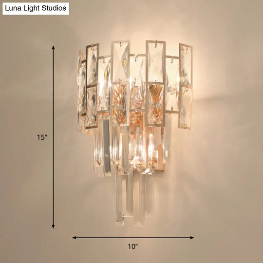 Gold Wall Mounted Sconce Light With Clear K9 Crystal | Traditional Layered Design 3 Heads Perfect
