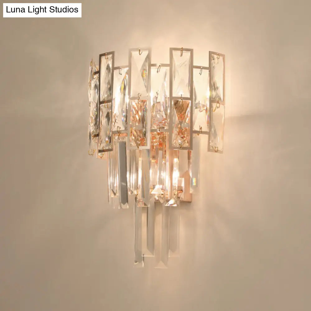Gold Wall Mounted Sconce Light With Clear K9 Crystal | Traditional Layered Design 3 Heads Perfect