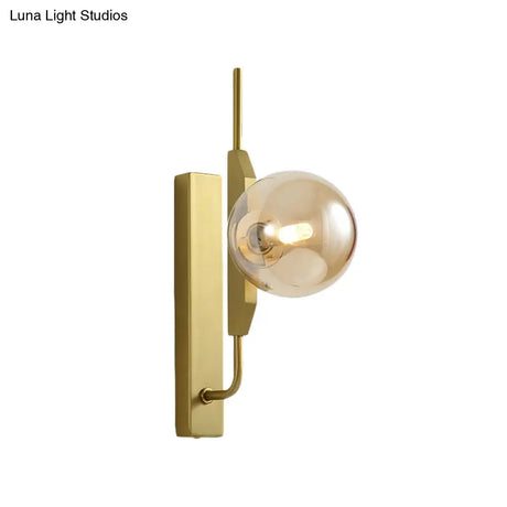 Gold Wall Sconce With White/Amber/Smoke Gray Glass Orb - Modern Bedroom Light Fixture
