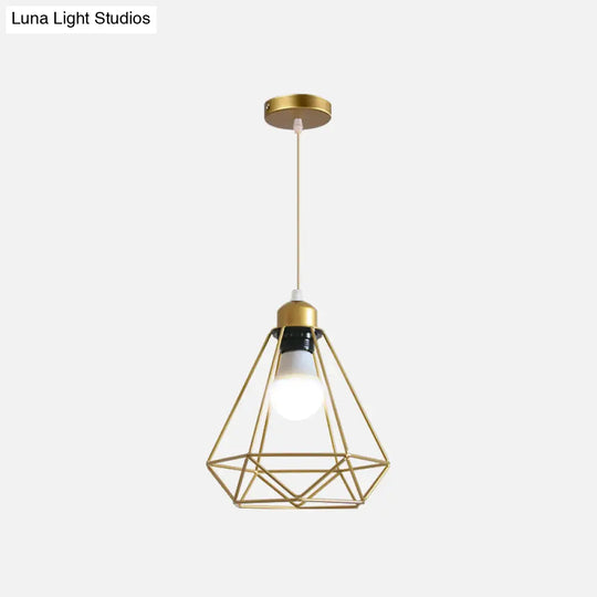 Nordic Style Gold Metal Wire Cage Pendant Light For Dining Room Ceiling / Bottle