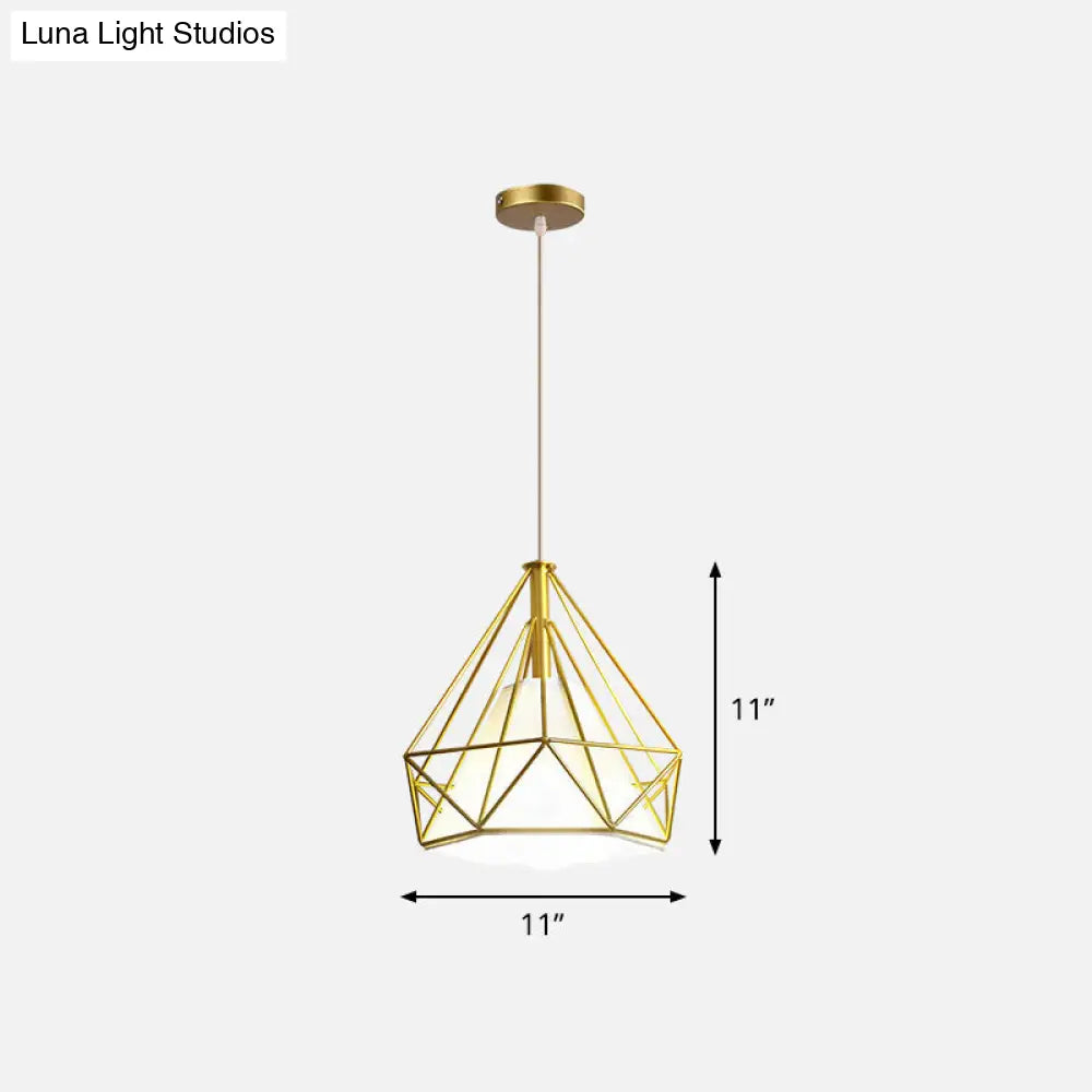 Nordic Style Gold Metal Wire Cage Pendant Light For Dining Room Ceiling