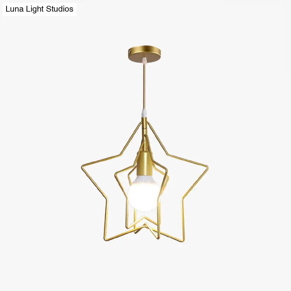 Nordic Style Gold Metal Wire Cage Pendant Light For Dining Room Ceiling / Star