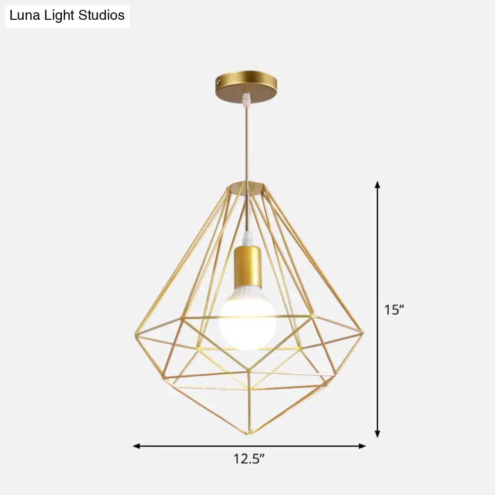 Nordic Style Gold Metal Wire Cage Pendant Light For Dining Room Ceiling