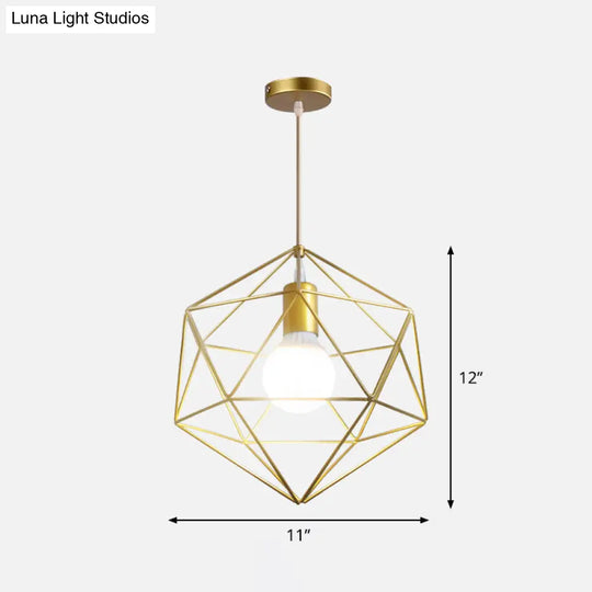 Nordic Style Gold Metal Wire Cage Pendant Light For Dining Room Ceiling