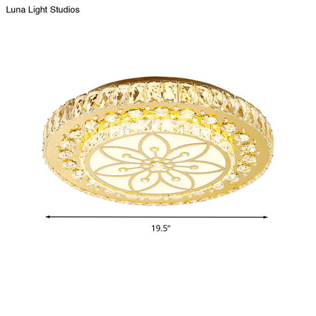 Golden Crystal Led Flushmount Ceiling Light - Modern 2 - Tier Round 3Rd Gear Flush Lighting