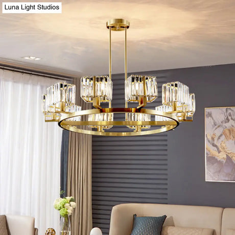 Golden Crystal Rectangle Pendant Chandelier - Sleek Dining Room Lighting Fixture With 4/8/10 Bulbs