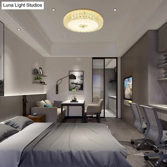 Golden Drum Flushmount Lighting: Modern Crystal And Glass Multi Light Ceiling Lamp (16’/19.5’