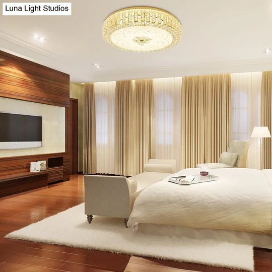 Golden Drum Flushmount Lighting: Modern Crystal And Glass Multi Light Ceiling Lamp (16’/19.5’