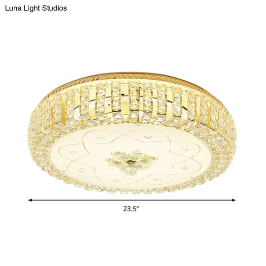 Golden Drum Flushmount Lighting: Modern Crystal And Glass Multi Light Ceiling Lamp (16’/19.5’